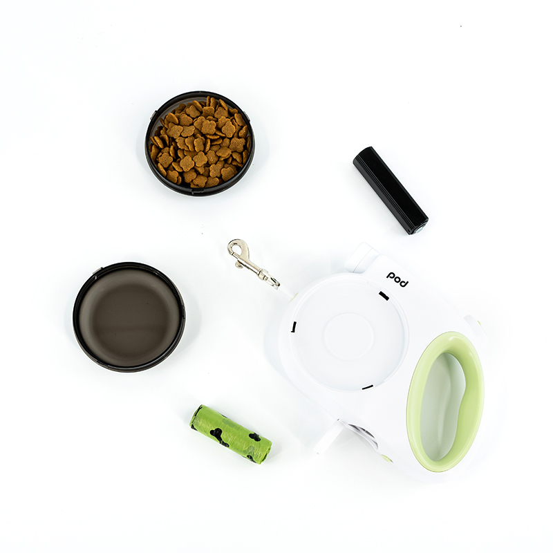 Multi-Function Retractable Rope Dog Pet Leash With Tow Bowl, Light, Poo Bag 
